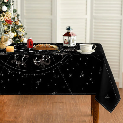 Horaldaily Tarot Altar Tablecloth 60x60 Inch Square Black Horoscope Witchcraft Zodiac Circle Washable Seasonal Table Cover for Party Picnic Dinner Decor