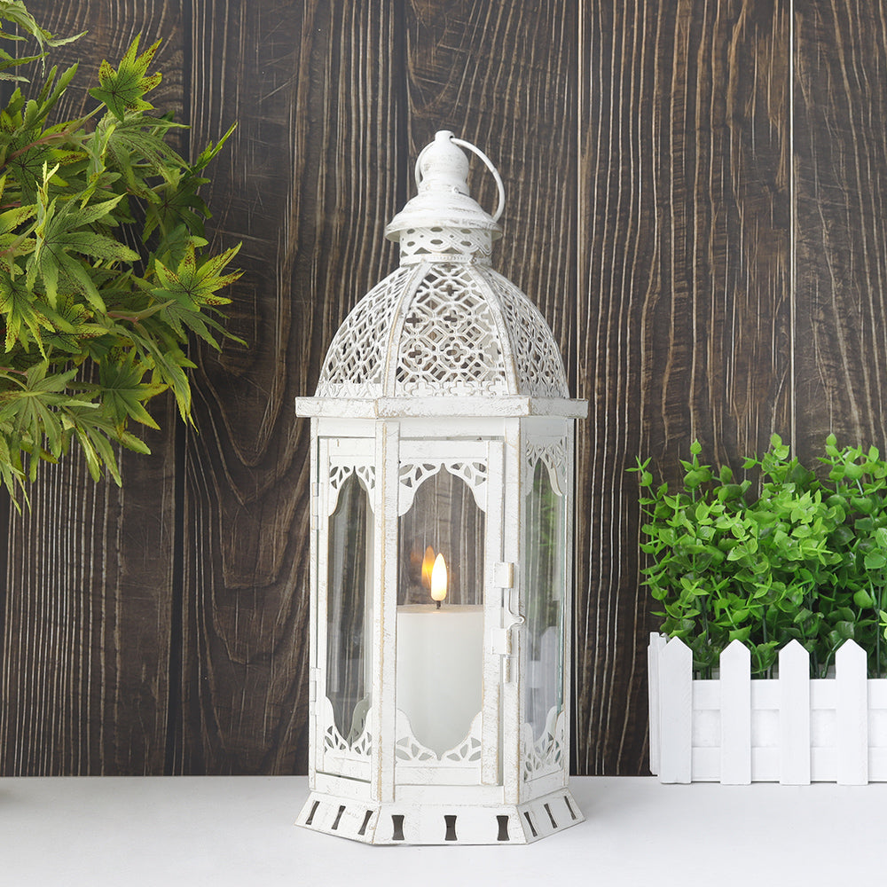 15''H Outdoor Candle Lanterns Vintage Metal Candle Holder-0