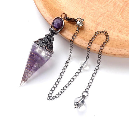2 Pcs Natural Chakra Crystal Dowsing Pendulum Hexagon Prism Healing Resin Chip Amethyst Gemstone Wicca Divination Spiritual Energy Pendant