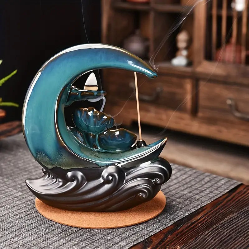 Handmade Ceramic Moon Reflux Incense Burner Set