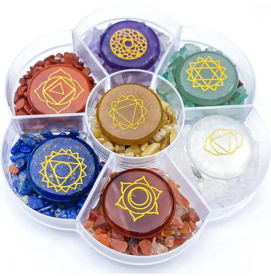 JINEN 7 Chakra Crystal Stones Natural Reiki Healing Crystals Gemstones with Engraved Chakra Symbol Tumbled Polished Chakra Stone Kit for MeditationYogaMeditationHome and Fish Tank Decoration