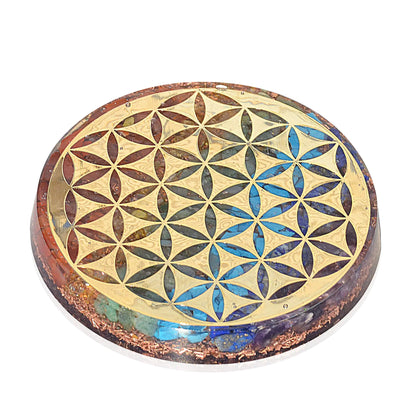 Orgonite Crystal Water Charging Plate –Chakra Balancing Coaster and Positive Energy Generator Flower of Life and with 7 Healing Crystals for Spiritual Balance Meditation Reiki Gifts(4 Inch Diameter)