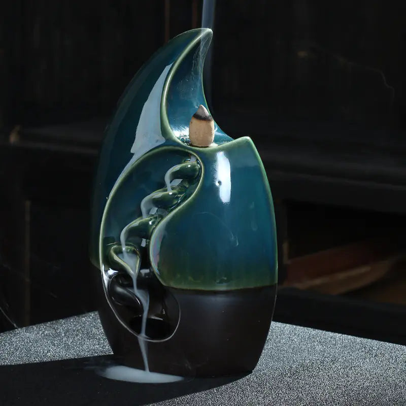 Ceramic Backflow Incense Burner with Mountain Design