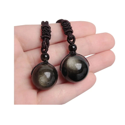 Acxico 2pcs Rainbow Eye Obsidian Golden obsidian Bead Pendant Necklace Jewelry For Woman Men (Type1 18mm +Type2 20mm)