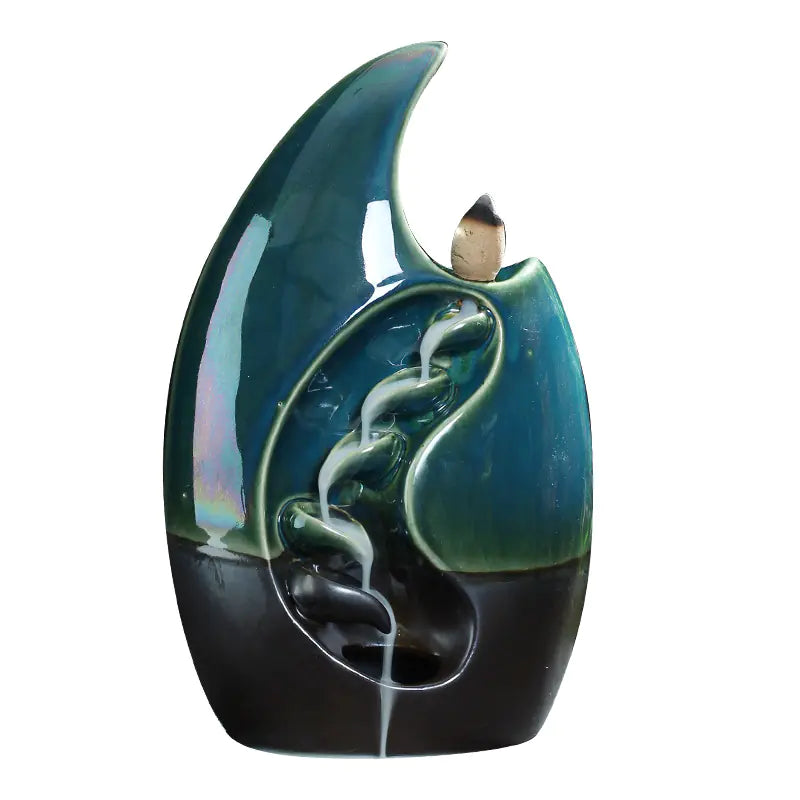 Ceramic Backflow Incense Burner with Mountain Design