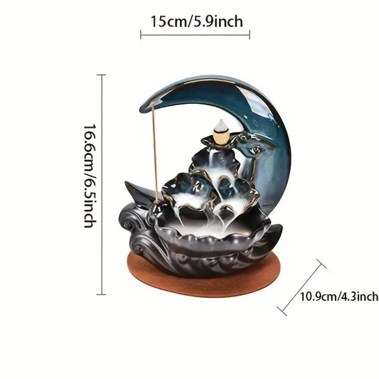 Handmade Ceramic Moon Reflux Incense Burner Set