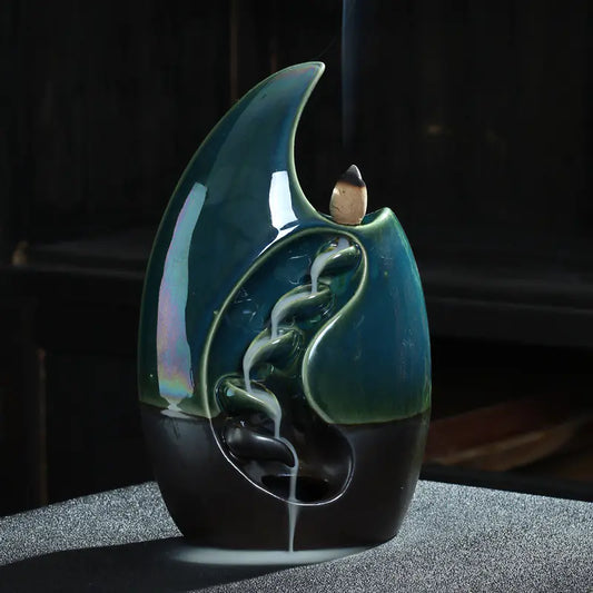 Ceramic Backflow Incense Burner with Mountain Design
