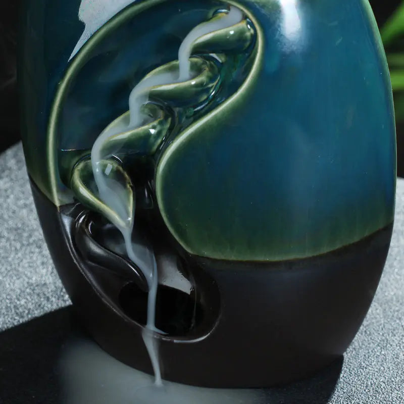 Ceramic Backflow Incense Burner with Mountain Design