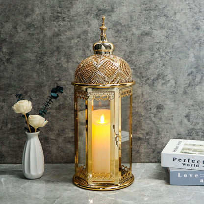 Moroccan Candle Lantern 15'' Gold Hexagonal Candle Holder-1