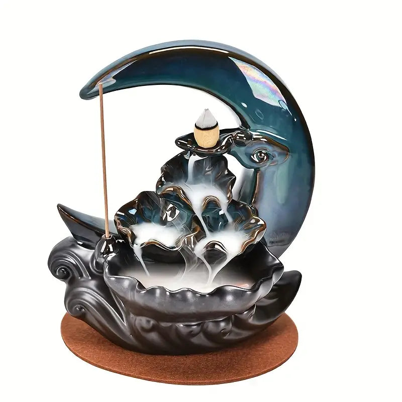 Handmade Ceramic Moon Reflux Incense Burner Set