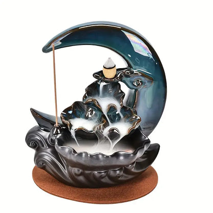 Handmade Ceramic Moon Reflux Incense Burner Set