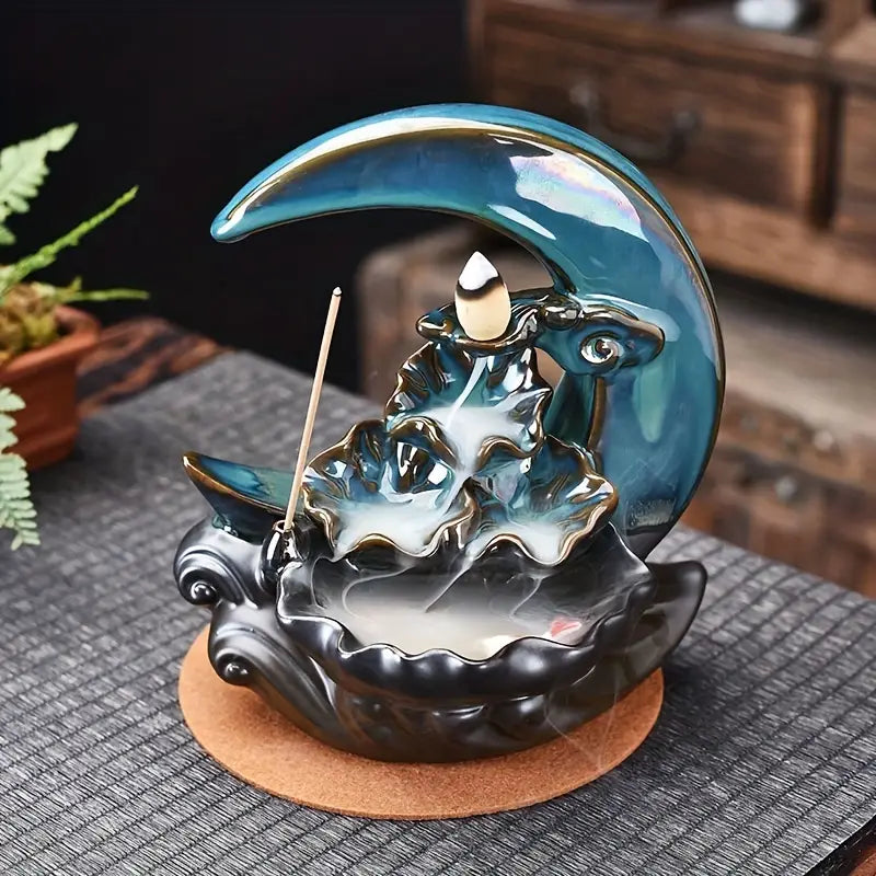 Handmade Ceramic Moon Reflux Incense Burner Set
